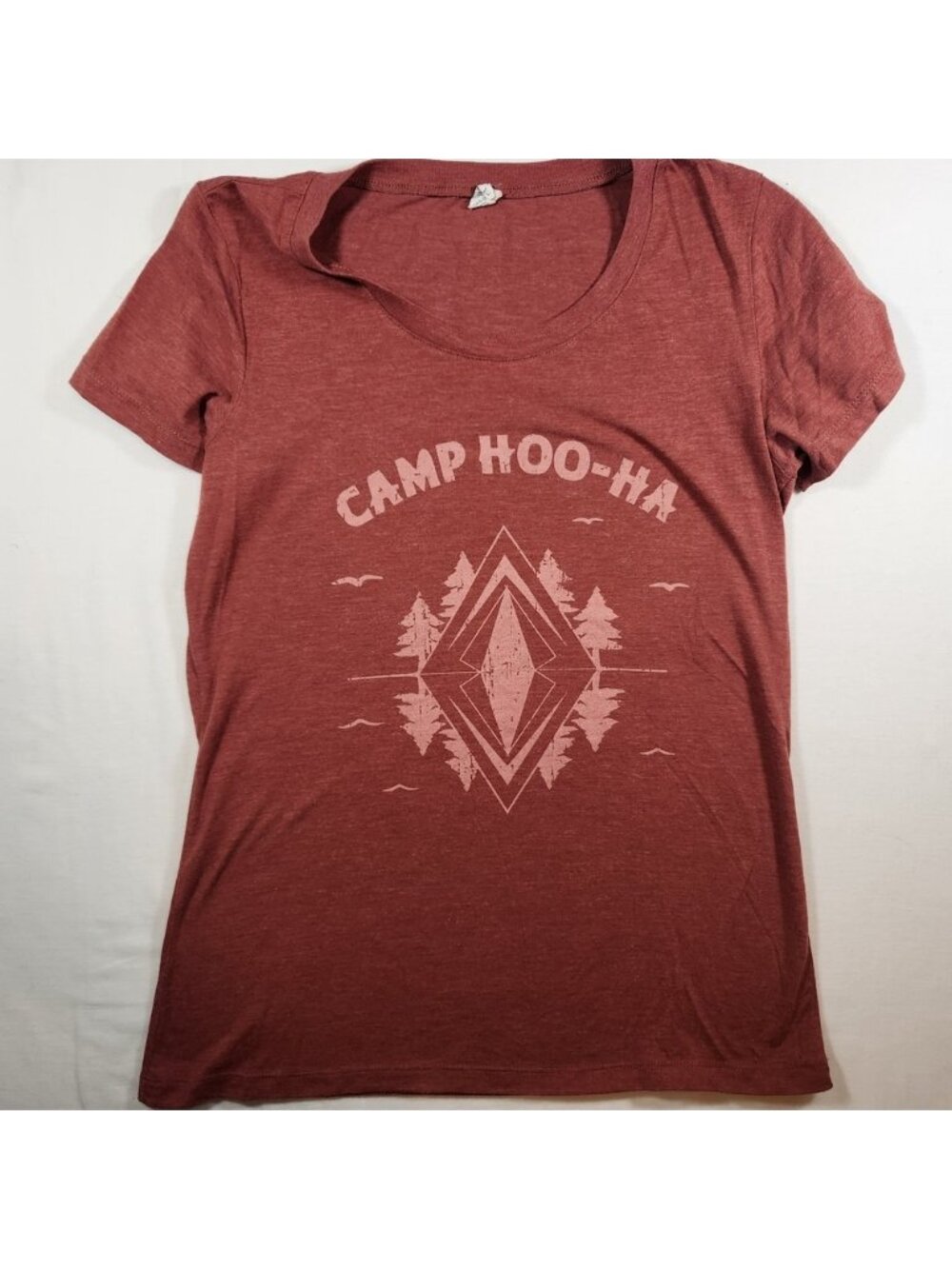 Bella Camp Hoo-Ha Graphic Tee Rust Heather Tri-Blend‎ Scoop Neck Shirt Large
